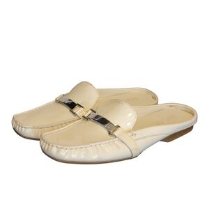 Ralph Lauren Carriel‎ Square Toe White Patent Leather Mules 9